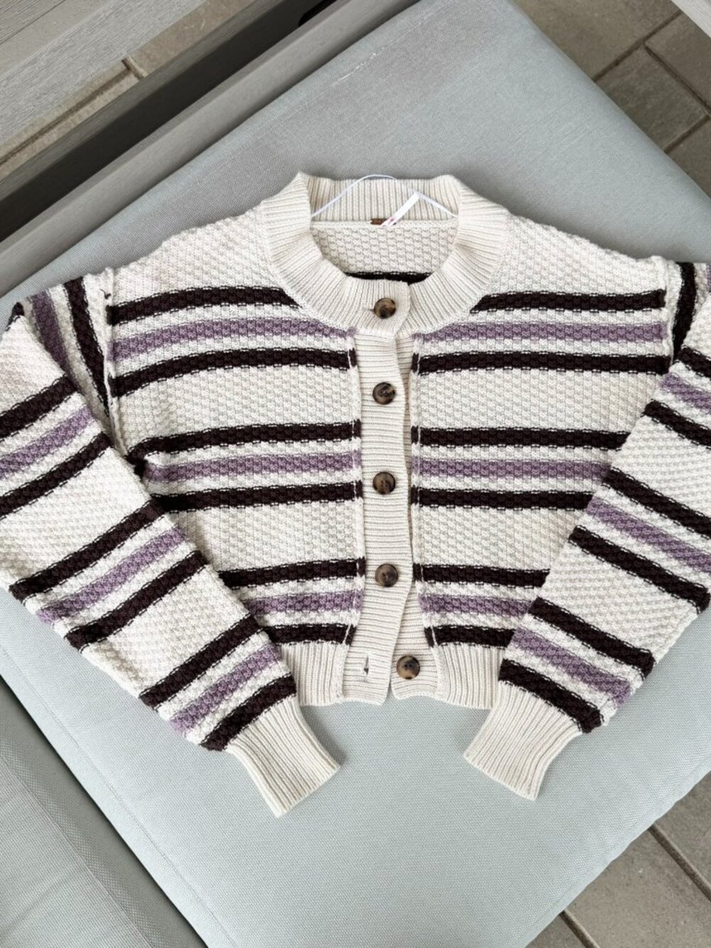 Free People Lila Striped Cardigan Sweater Cream Purple Small